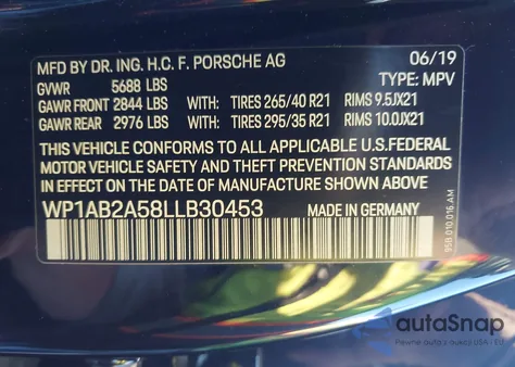 2020 Porsche Macan S из США, поврежденный, VIN WP1AB2A58LLB30453